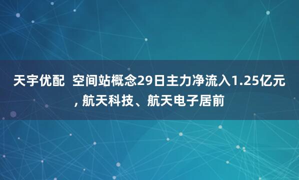 天宇优配  空间站概念29日主力净流入1.25亿元, 航天科技、航天电子居前